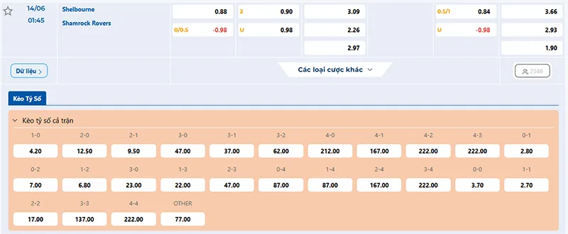 Thông tin tỷ lệ kèo Shelbourne vs Shamrock Rovers 01h45 ngày 14/6/2025